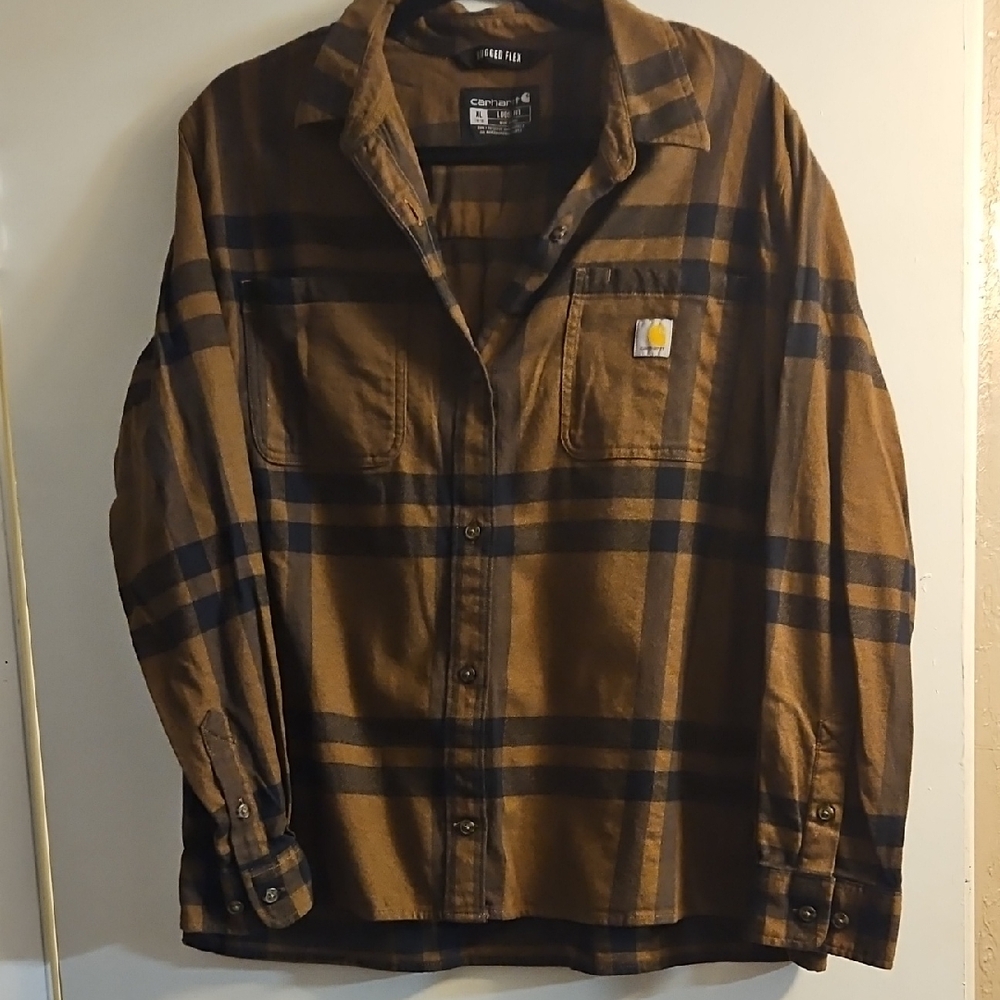 New Without Tag Carhartt Brown and Black Plaid Flannel Shirt NWOT